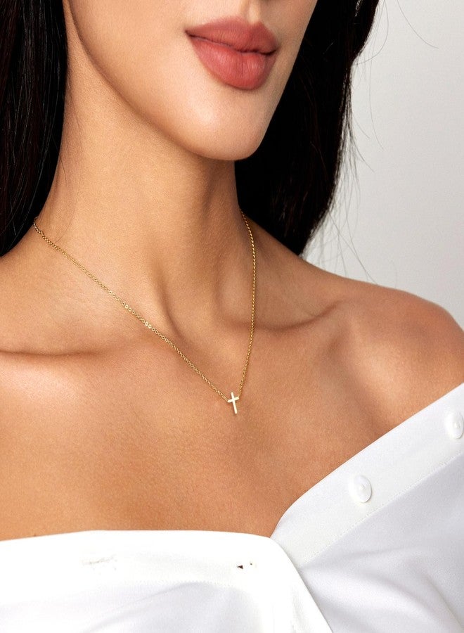 Zeffy Tiny Cross Necklace for Women, Dainty 18K Gold Plated Small Cross Pendant Choke Necklace Faith Cute Trendy Jewelry Gift - Image 3
